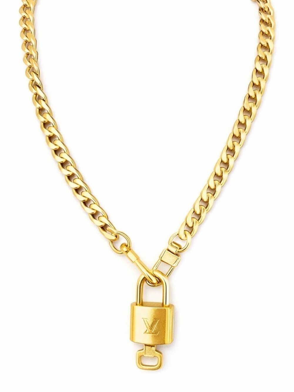 Louis Vuitton Lock and Key #322 Gold Chain Pendant Authentic